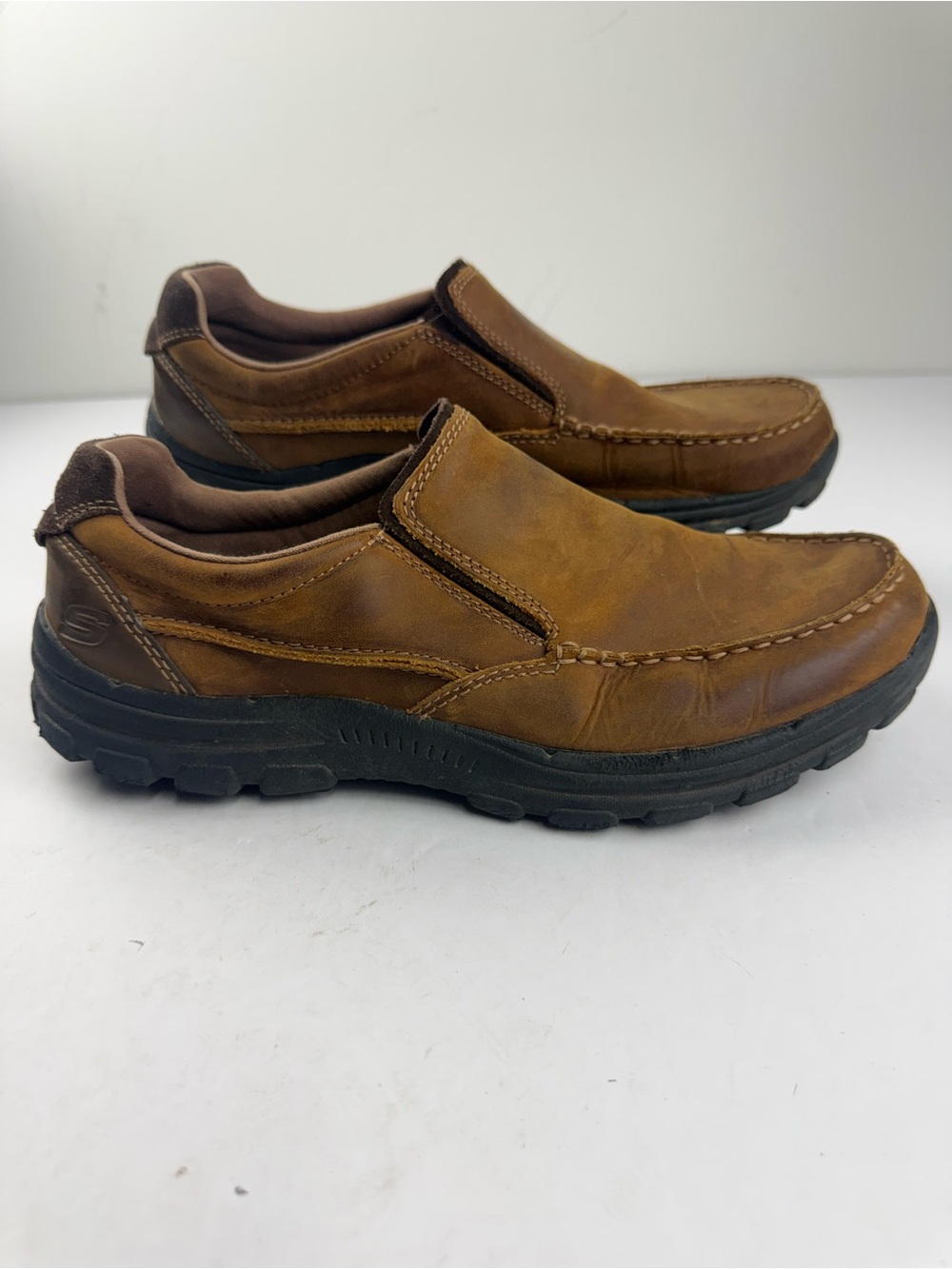 Skechers Mens 11 Braver-Rayland Slip On Brown Leather Loafer